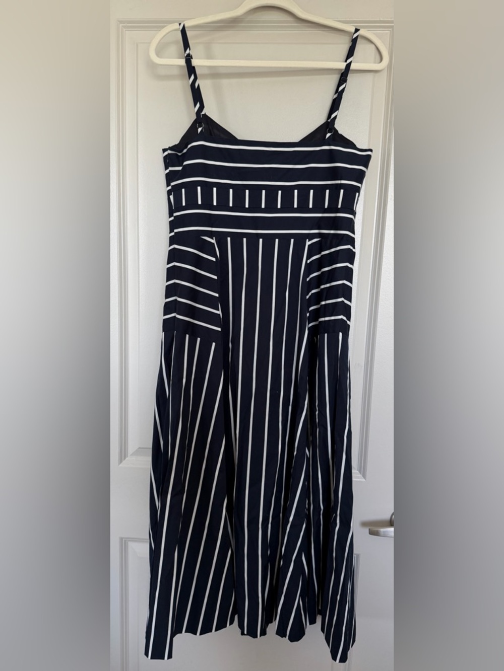 NWT! Veronica Beard Blige Stripe A-Line Midi Dress Navy/White Size 10 - Picture 7 of 8